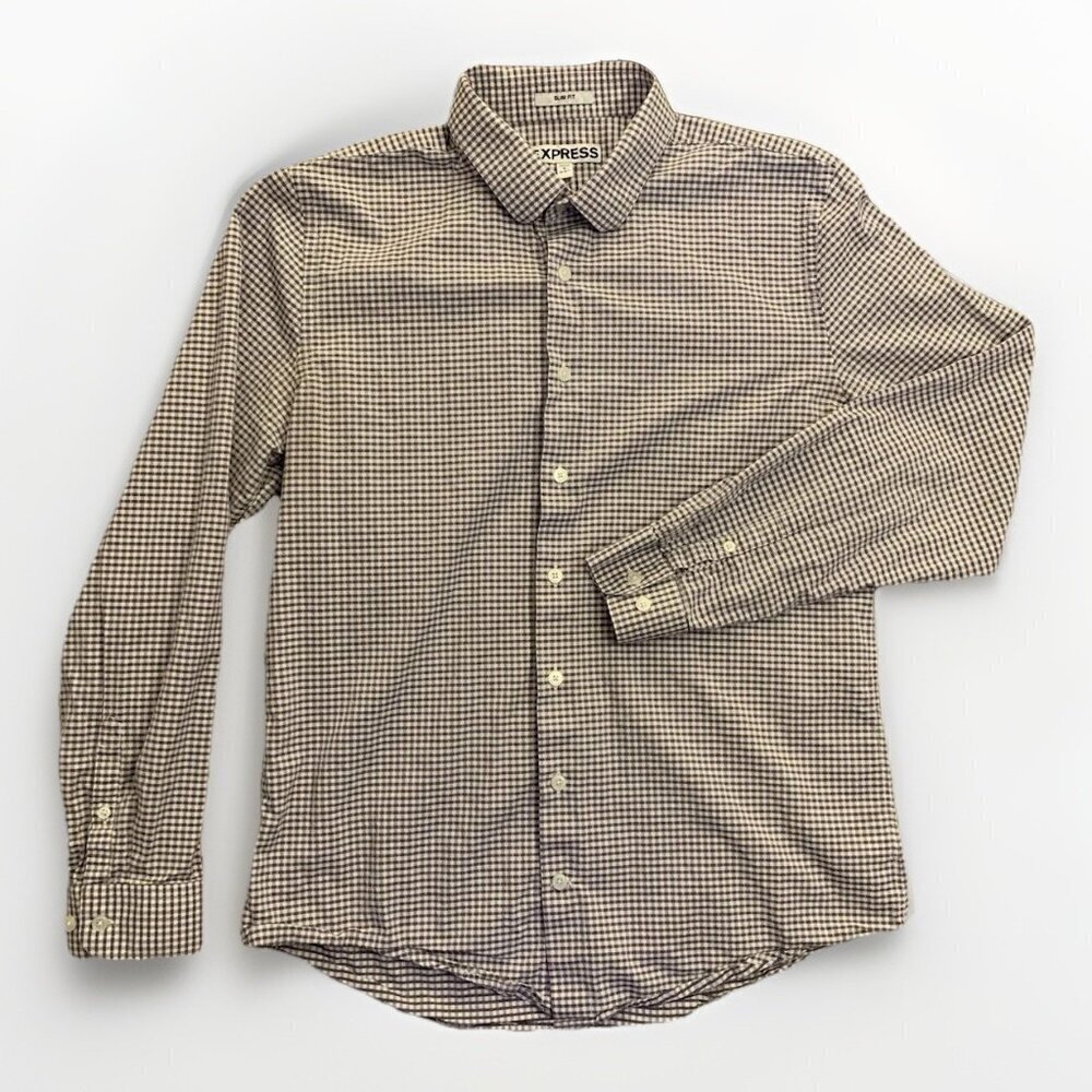 Express Men's Button Up Shirt Size L (16-16.5) Slim Fit Long Sleeves Cotton GUC